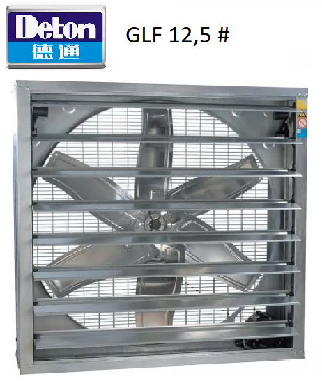 VENTILADOR AXIAL DETON GLF 12.5 WITH SHUTTER medidas 1,4mx1,4m con louver gravitacional  caudal  26,200 cfm potencia 1,5hp 220/1/60